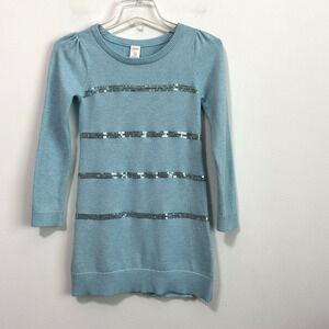 Gymboree Girls Sequin Stripe Sweater Dress 8 Aqua Party Holiday Long Sleeve FLAW
